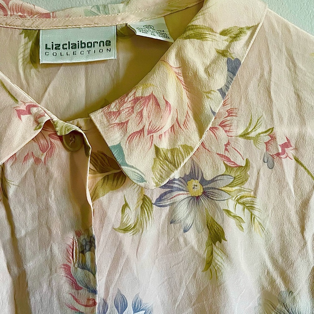 VINTAGE Silk Floral Liz Claiborne Button Blouse